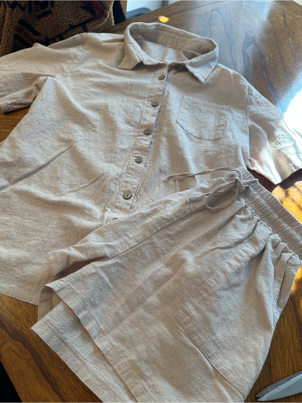 Women’s Neutral Tan Button-Up Shirt - Lightweight Short Sleeve Top Small